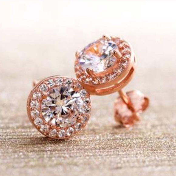 Jewelry - 3.44 CTTW Halo Stud Swarovski CZ Rose Gold .925